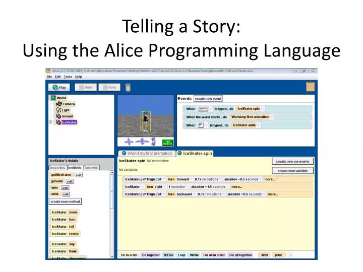 telling a story using the alice programming language