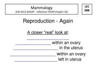 Mammalogy ( Fall 2013 Althoff - reference FDVM Chapter 10)