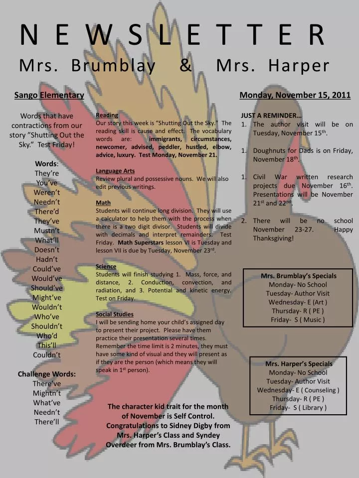 newsletter mrs brumblay mrs harper