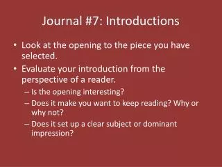 Journal #7: Introductions