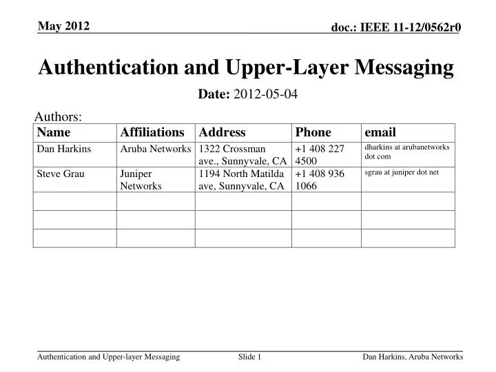 authentication and upper layer messaging