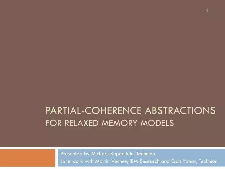 partial coherence abstractions for relaxed memory models
