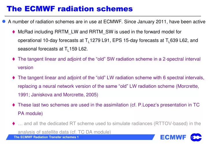 the ecmwf radiation schemes