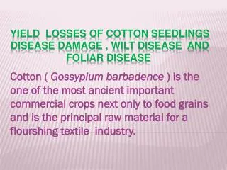 Yield losses of cotton seedlings disease damage , wilt disease and foliar disease