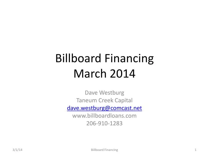 billboard financing march 2014