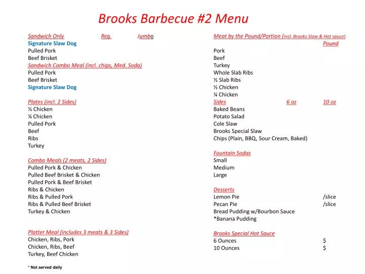 brooks barbecue 2 menu
