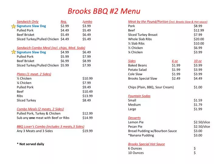 brooks bbq 2 menu