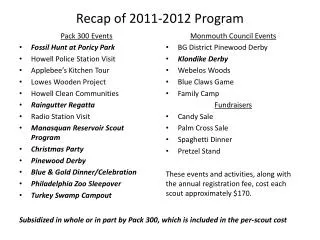 Recap of 2011-2012 Program