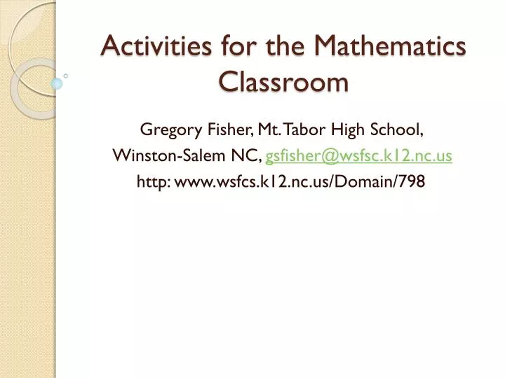 activities for the mathematics classroom