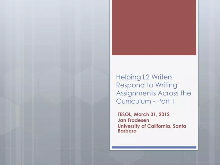 helping l2 writers respond to writing assignments a cross the curriculum part 1
