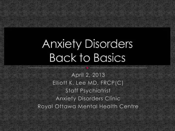 anxiety disorders back to basics