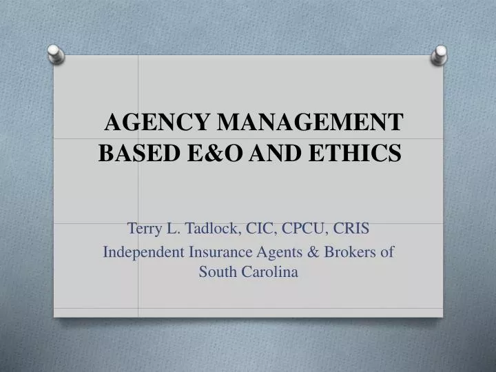 agency management based e o and ethics
