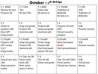 October 1-5 th McCage