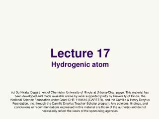 Lecture 17 Hydrogenic atom