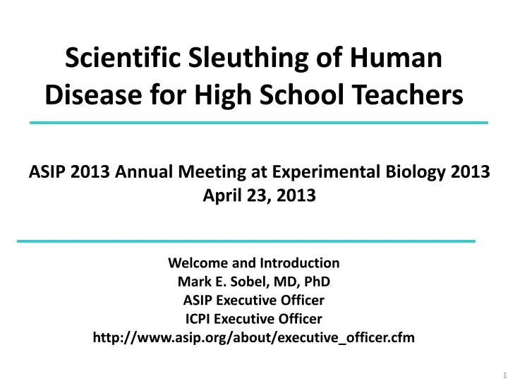 scientific sleuthing of human disease for high school teachers