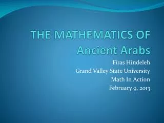 THE MATHEMATICS OF Ancient Arabs
