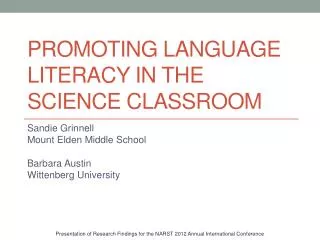 Promoting Language Literacy in the Science Classroom