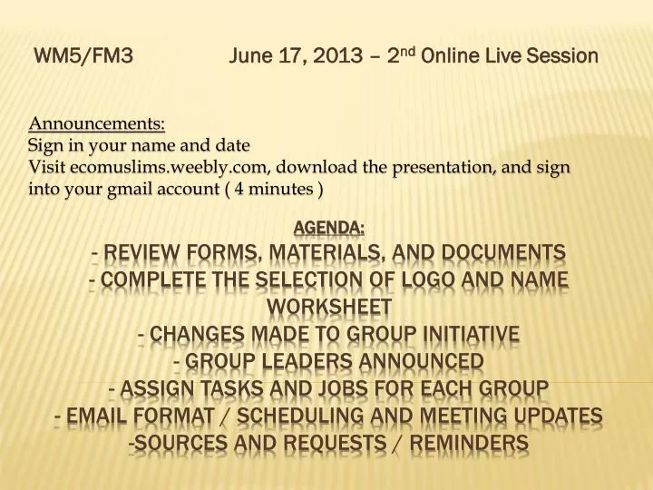 wm5 fm3 june 17 2013 2 nd online live session
