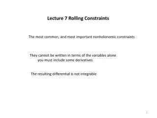 Lecture 7 Rolling Constraints
