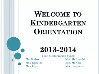 Welcome to Kindergarten Orientation 2013-2014