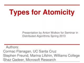 Types for Atomicity