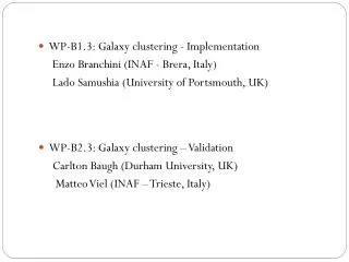 WP-B1.3: Galaxy clustering - Implementation Enzo Branchini (INAF - Brera , Italy)