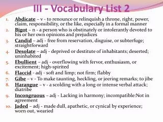 III - Vocabulary List 2