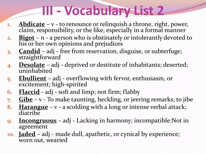 iii vocabulary list 2