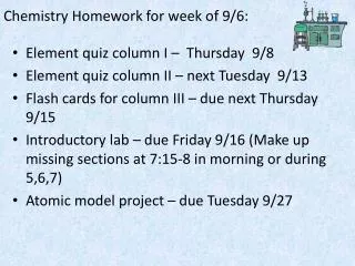Chemistry Homework for week of 9/6: