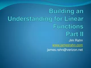 Building an Understanding for Linear Functions Part II