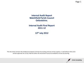 Internal Audit Report Watchfield Parish Council Oxfordshire. Internal Audit Final Report