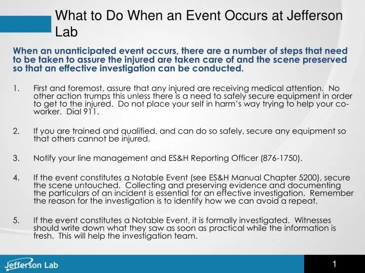 what to do when an event occurs at jefferson lab