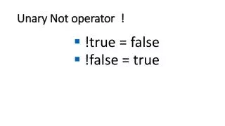 Unary Not operator !