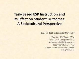 Task-Based ESP Instruction and Its Effect on Student Outcomes: A Sociocultural Perspective