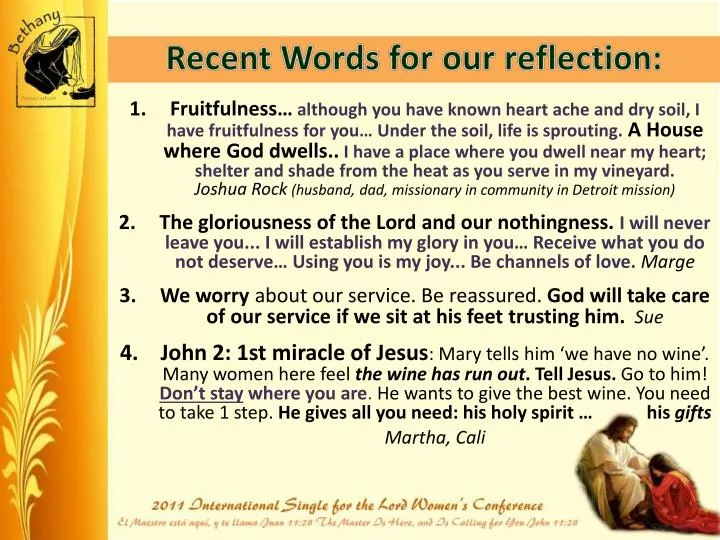 recent words for our reflection