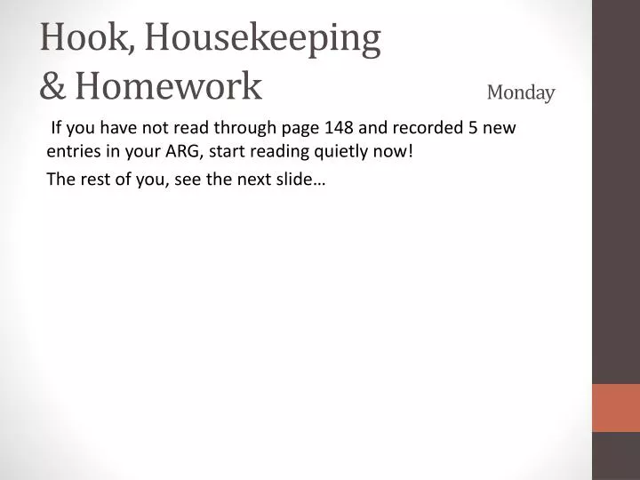 hook housekeeping homework monday