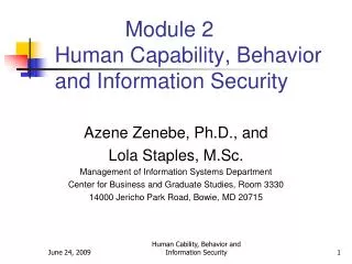 Module 2 Human Capability, Behavior and Information Security