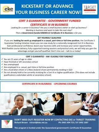 CERT 3 GUARANTEE - GOVERNMENT FUNDED CERTIFICATE III IN BUSINESS