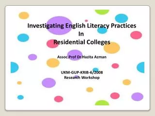 Investigating English Literacy Practices In Residential Colleges Assoc.Prof Dr.Hazita Azman