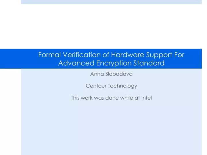 formal verification of hardware support for advanced encryption standard