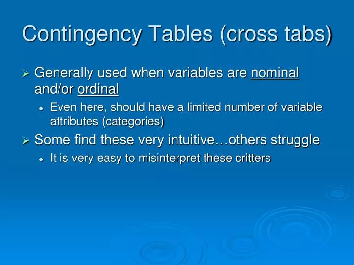 contingency tables cross tabs