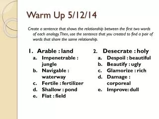 Warm Up 5/12/14