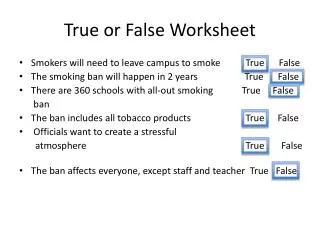 True or False Worksheet
