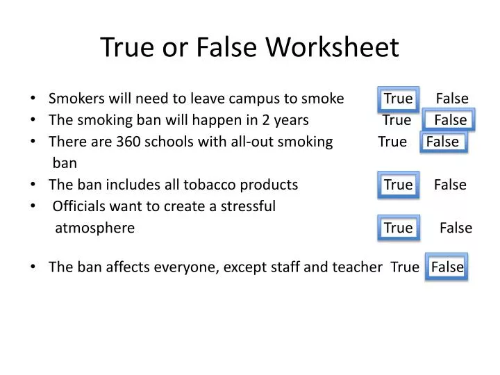 true or false worksheet