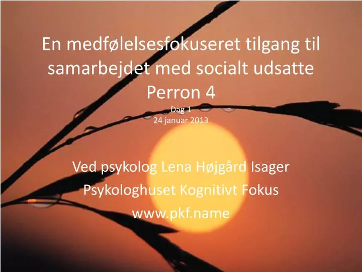 en medf lelsesfokuseret tilgang til samarbejdet med socialt udsatte perron 4 dag 1 24 januar 2013