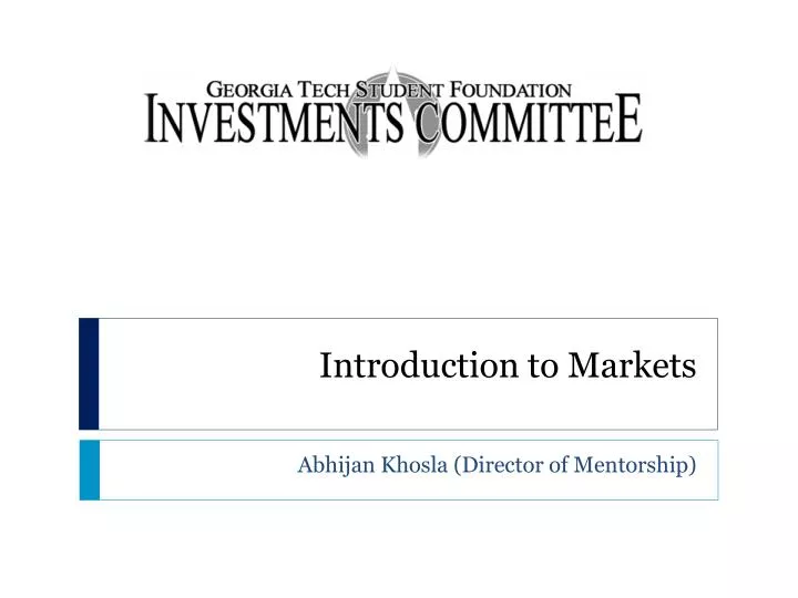 introduction to markets