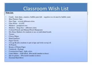 Classroom Wish List