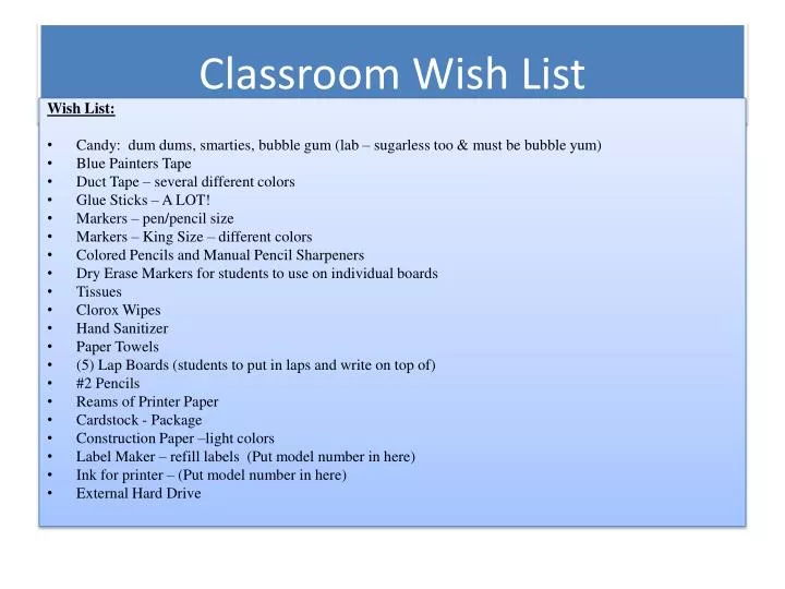 classroom wish list