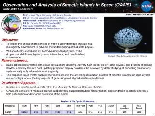 Observation and Analysis of Smectic Islands in Space (OASIS) WBS: 904211.04.02.30.13