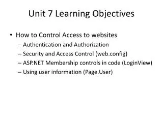 Unit 7 Learning Objectives